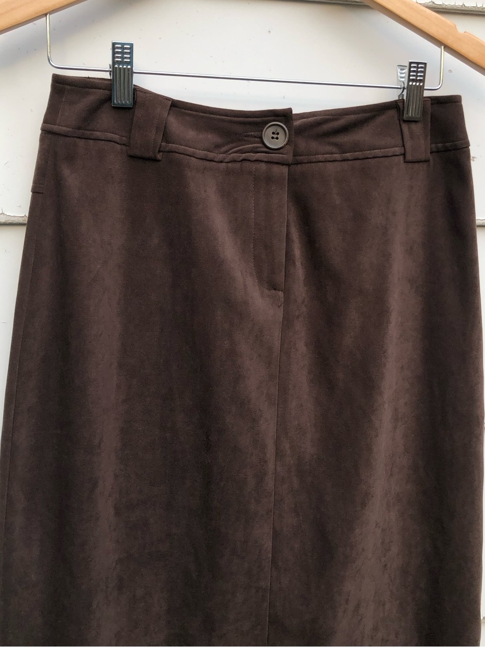 Y2K Boho Hippie Reitmans Petites Brown Faux Suede Western Maxi Skirt Fall